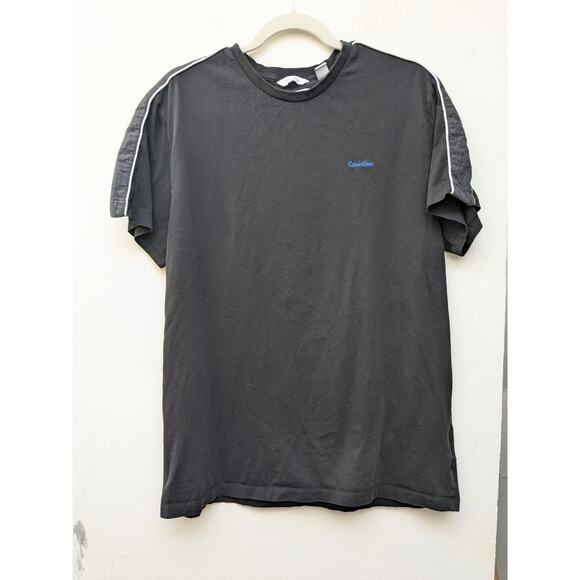 Calvin Klein Men's T-Shirt Pima Cotton Logo Crewneck Black Gray Size Large - Picture 1 of 10